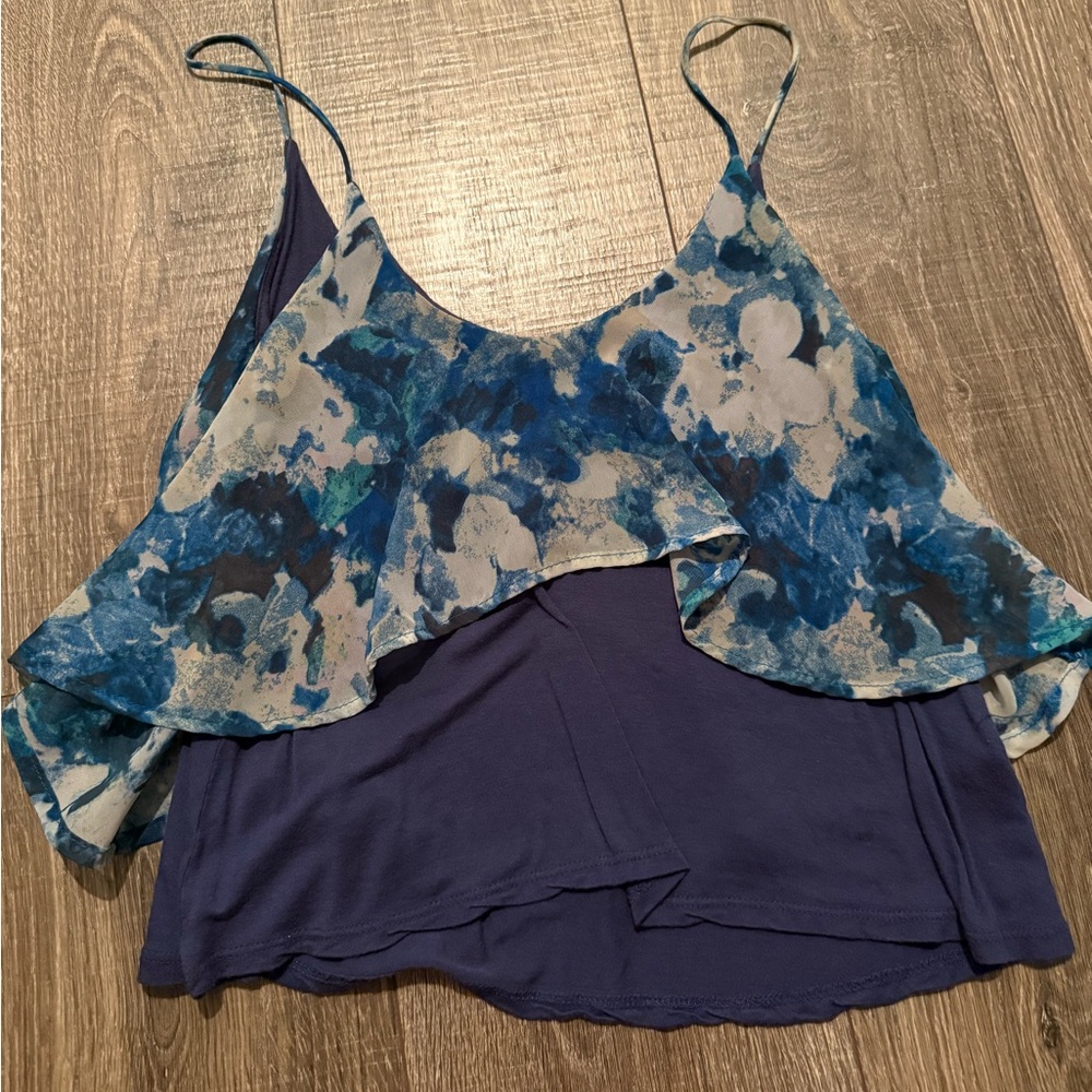 Urban Outfitters Navy Floral Ruffle Tank Top